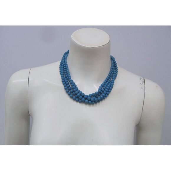 VINTAGE 1950'S BLUE GLASS BEAD NECKLACE MULTI 4 STRAND SAKS FIFTH AVENUE 17 3/4" - Picture 1 of 4